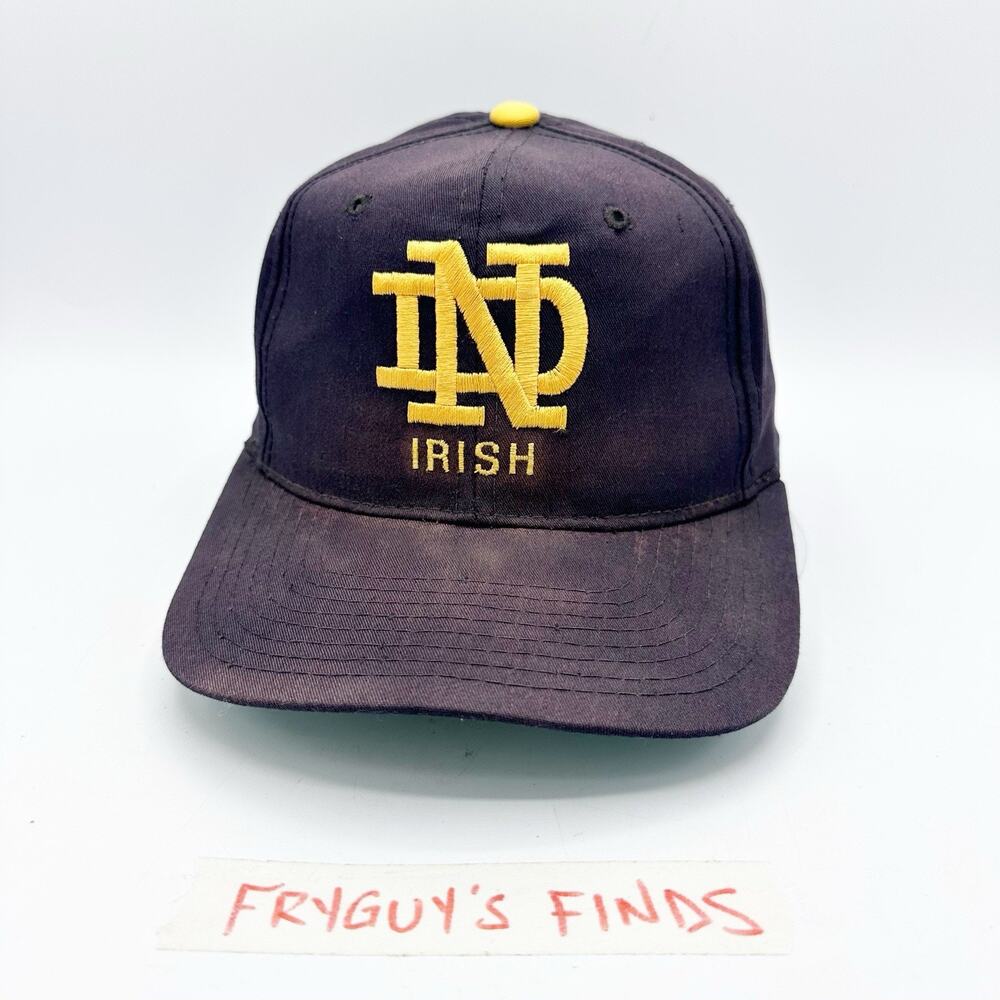 Vintage 90s Notre Dame Fighting Irish Faded Distressed Cotton Snapback Hat Cap